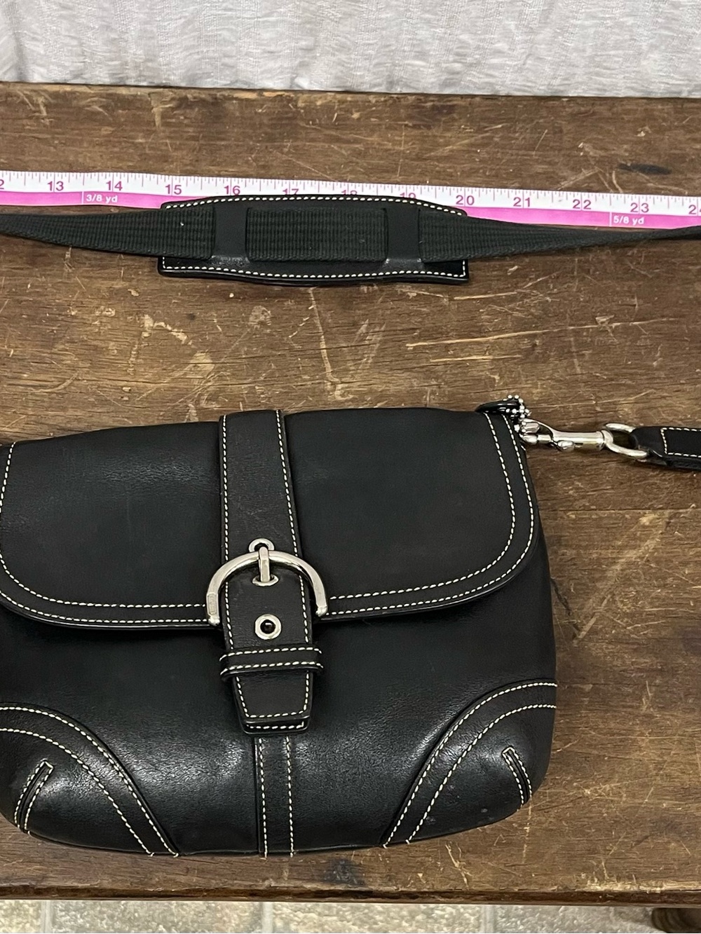 Coach Black Leather Crossbody Bag with Contrast Stitching